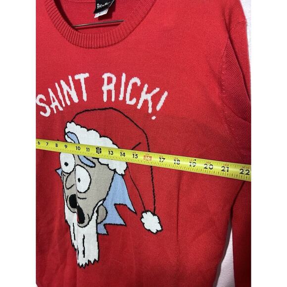 Rick and Morty Christmas Sweater Red Saint Knit Urban Outfitters Men Size Large - Picture 6 of 8